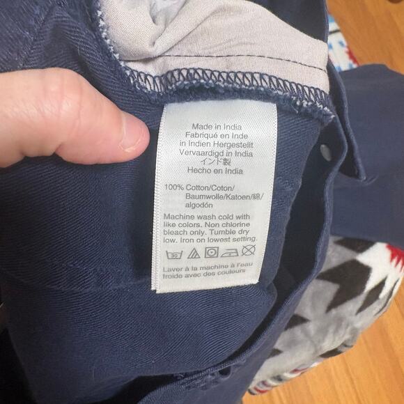 J Crew Factory Navy Wide Leg Button Front Pant Slub Cotton Cropped Trouser SZ 27 - Picture 11 of 12